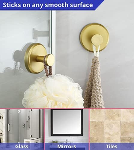 HOME SO Suction Cup Hooks 2-Pack Matte Brushed Satin Gold