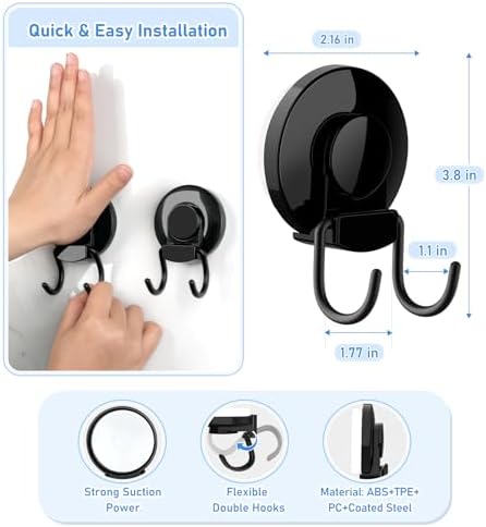 VISV Shower Suction Cup Hooks 2 Pcs Heavy Duty Black