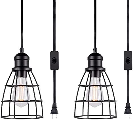 LIT-PATH Plug In Pendant Lighting 2-Pack Black