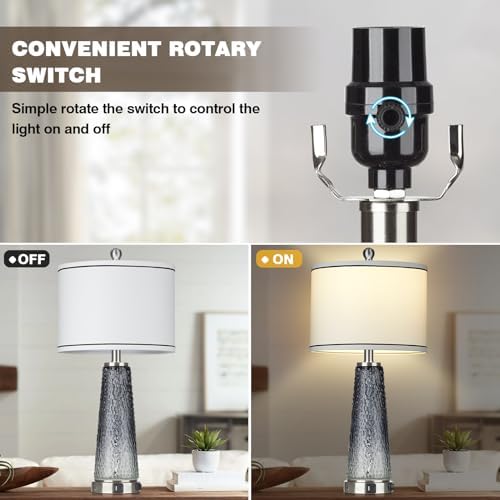 Lolikit Glass Table Lamp Set of 2 with USB and AC Outlet