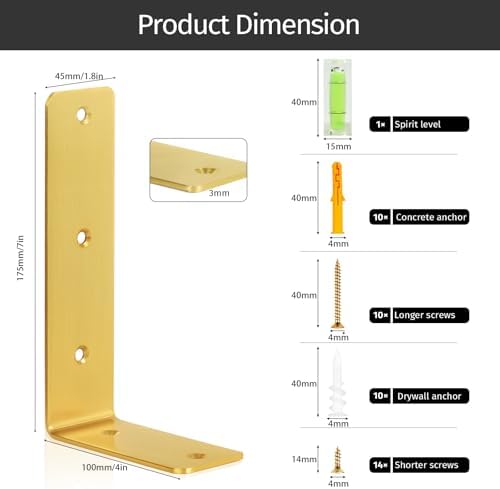 Gold Shelf Brackets 4 Pack Heavy Duty Floating Bracket