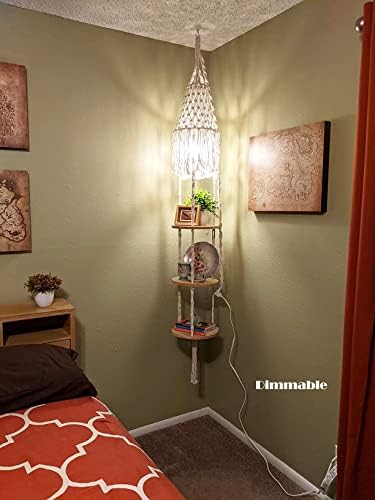 Boho Plug in Pendant Light with 3 Tier Plant Shelf
