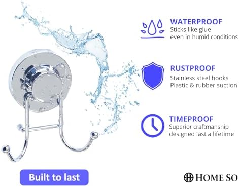 HOME SO Suction Cup Hooks for Glass and Tile - 15 lbs Capacity