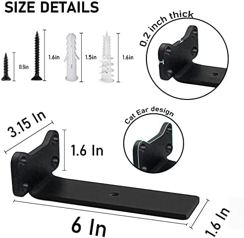 Heavy Duty Floating Shelf Brackets 6 Pack Black Steel L-Shaped Supports