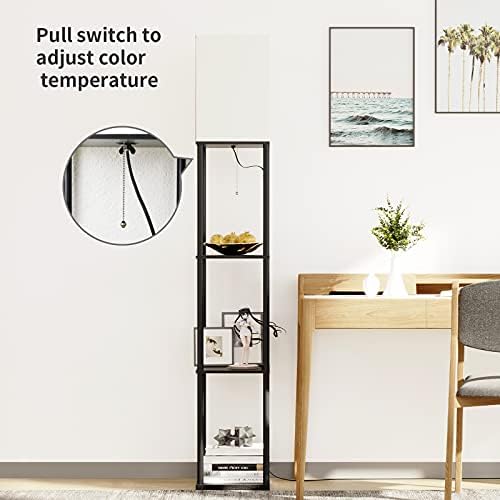 SUNMORY Floor Lamp with Shelves Black