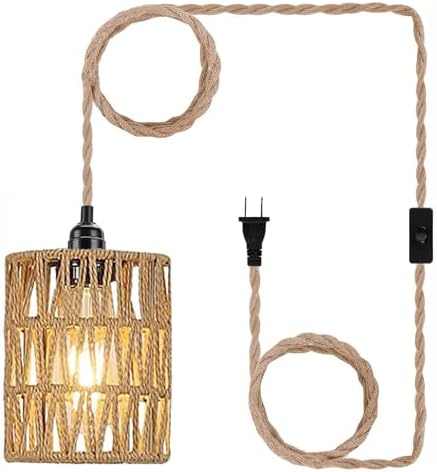Boho Rattan Pendant Light with On-Off Switch