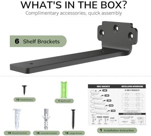 VANCASTLE Floating Shelf Brackets 6 Pack 8 Inch Heavy Duty Black
