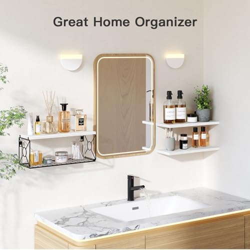 Amada Floating Shelves Over Toilet with Storage Basket White