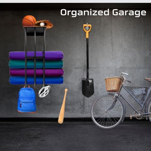 Camping Chair Wall Storage Rack with Floating Shelf and 4 Hooks Black