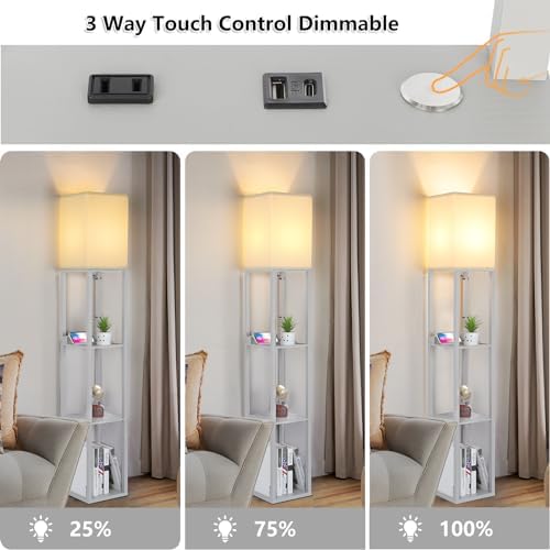 FOLKSMATE LED Shelf Floor Lamp with USB Ports and Power Outlet