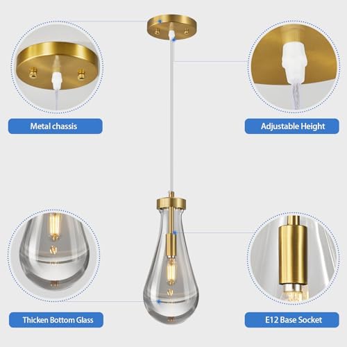 Raindrop Pendant Lights Set of 3 Teardrop Gold Hanging Fixtures