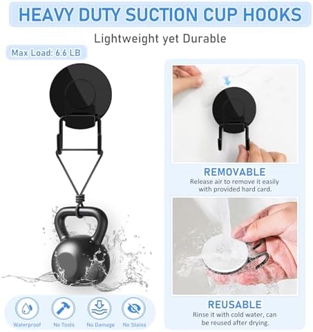 VISV Shower Suction Cup Hooks 2 Pcs Heavy Duty Black