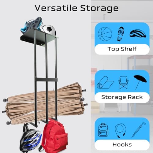 Camping Chair Wall Storage Rack with Floating Shelf and 4 Hooks Black
