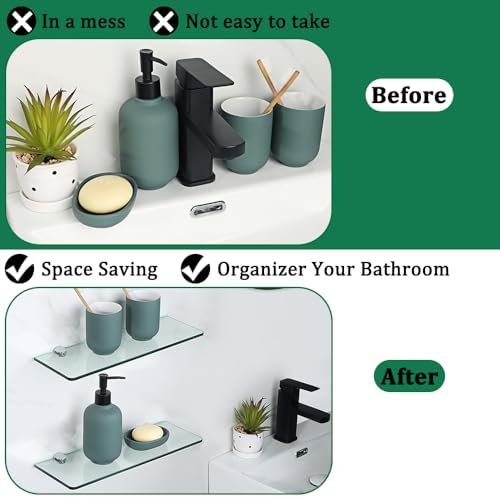 SAYAYO Tempered Glass Floating Shelves for Bathroom 2 Pack Clear 15x5 Inch
