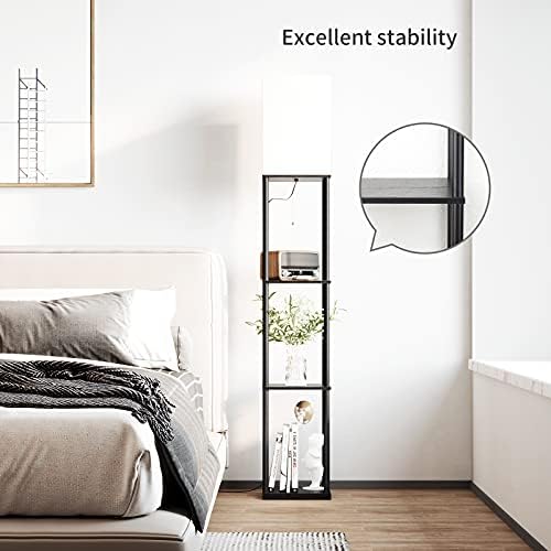SUNMORY Floor Lamp with Shelves Black