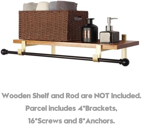 AddGrace Heavy Duty 10 Inch Gold Shelf Brackets with Hook 4 Pack