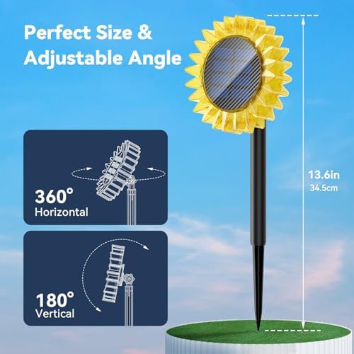Upgraded Solar Sunflower Light 2 Pack for Garden Pathway