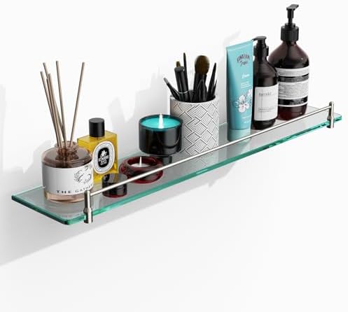 24-Inch Brushed Nickel Floating Glass Bathroom Shelf
