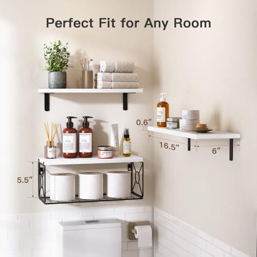 Amada Floating Shelves Over Toilet with Storage Basket White