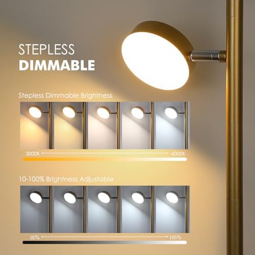 Gold Floor Lamp with 3 Adjustable Heads and Remote Control
