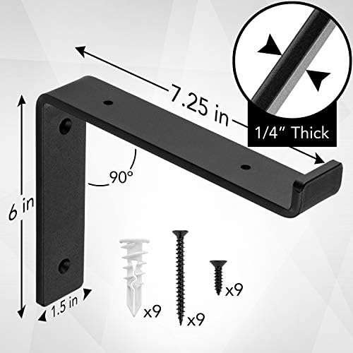 Premium Heavy-Duty Shelf Brackets 4-PK Black Iron Finish
