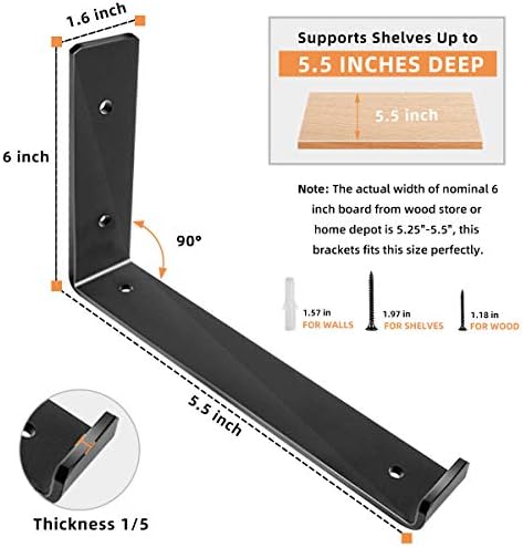 Qualward 55 x 4 Inch Heavy Duty Floating Shelf Bracket Set 6 Pack
