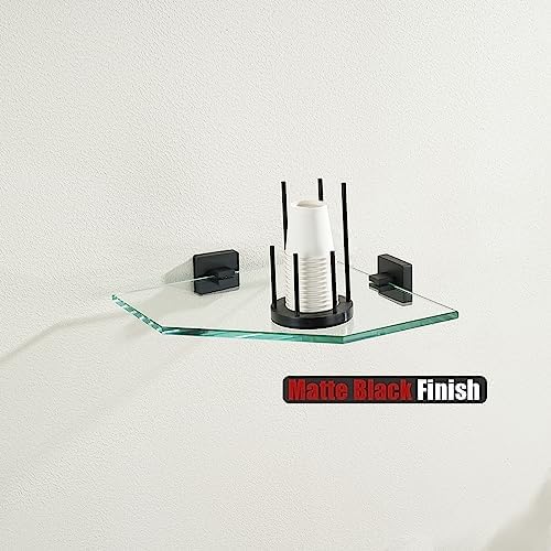 JQK Corner Glass Shelf Black 2 Pack TGS290L10-PB-P2