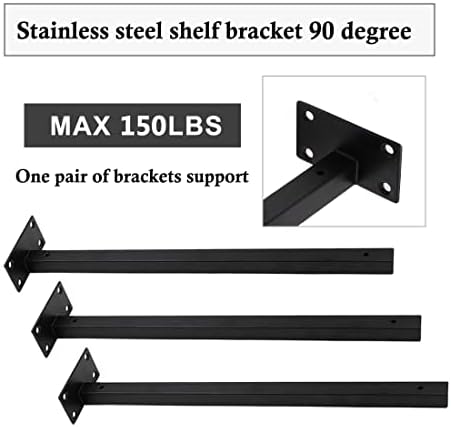 Luomorgo 4 Pcs Floating Shelf Brackets Heavy Duty Black Stainless Steel