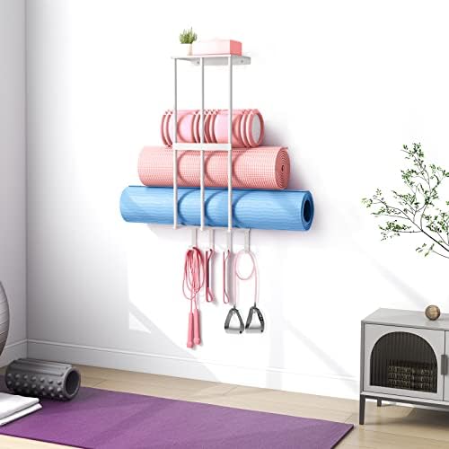 Camping Chair Wall Storage Rack with 4 Hooks and Floating Shelf