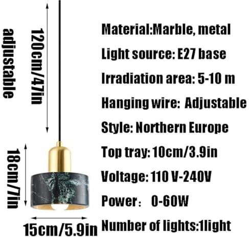 Marble Hanging Lamp Shade Single-Head Chandelier E27 Base