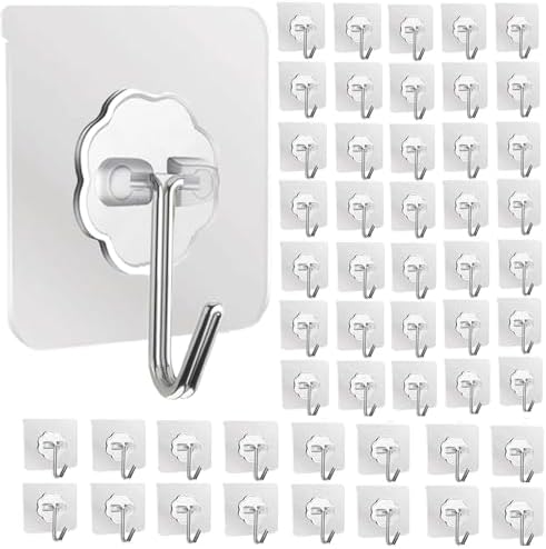 DDMY 50 Pack Heavy Duty Transparent Adhesive Hooks