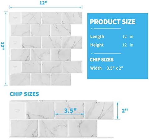 Art3d 10-Sheet Peel and Stick Subway Backsplash 12x12 White Marble Design