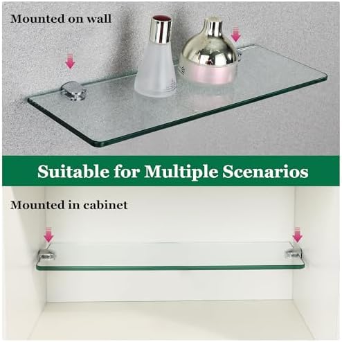SAYAYO Tempered Glass Floating Shelves for Bathroom 2 Pack Clear 15x5 Inch