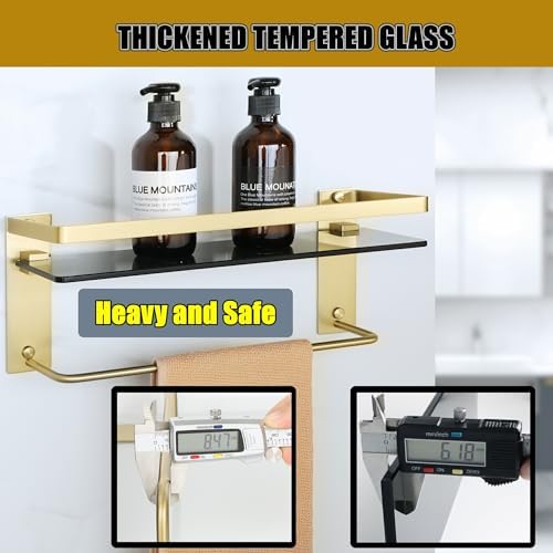 Alise Gold and Black Tempered Glass Bathroom Shelf