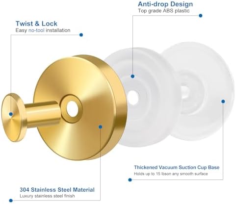 Gold Suction Cup Hooks for Shower and Glass Door
