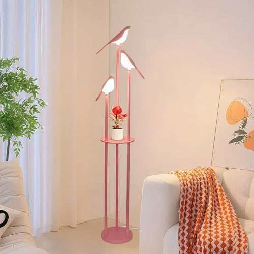 Pink Bird Floor Lamp with Shelves and 3 Lights