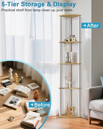 Lightdot 64 Inch Floor Lamp with Shelves - White