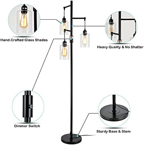 Airposta 3-Head Industrial Floor Lamp with Dimmable Switch Black