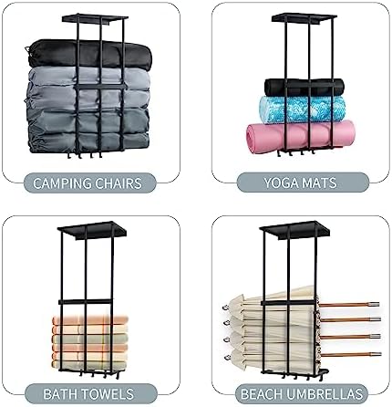 Camping Chair Wall Mount Rack with 4 Hooks and Floating Shelf