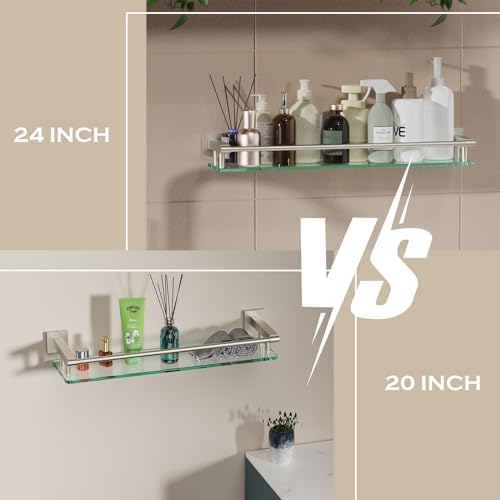 24 Inch Rectangular Tempered Glass Bathroom Shelf