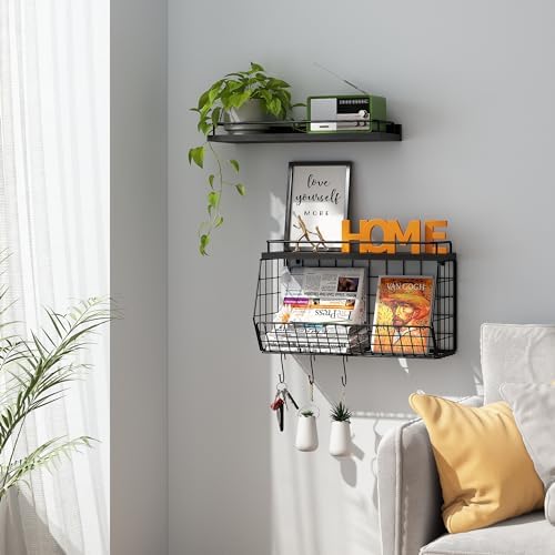 Bathroom Shelves With Hooks And Wire Basket