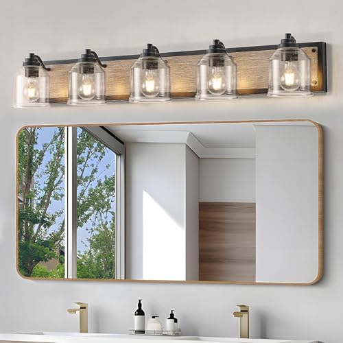 40 Inches Rustic Vanity Light for Bathroom with Bubble Glass Shades