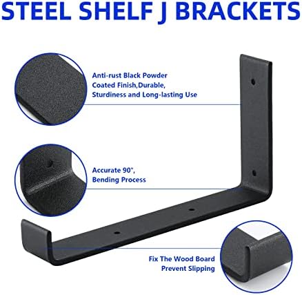 10 Pack Heavy Duty J Shelf Brackets with Lip - Black