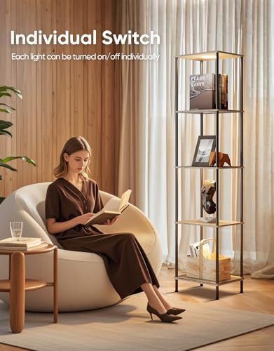 Display Shelf with RGBW Light 5-Tier Floor Lamp with Shelves