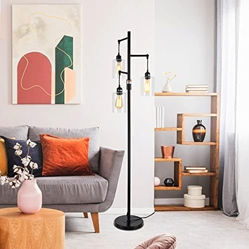 Airposta 3-Head Industrial Floor Lamp with Dimmable Switch Black