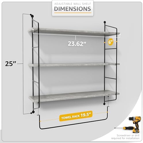 Sorbus 3 Tier Floating Bathroom Shelving Unit Gray