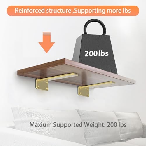 Sanbeeto 10 Inch Gold Heavy Duty Floating Shelf Brackets 4 Pack