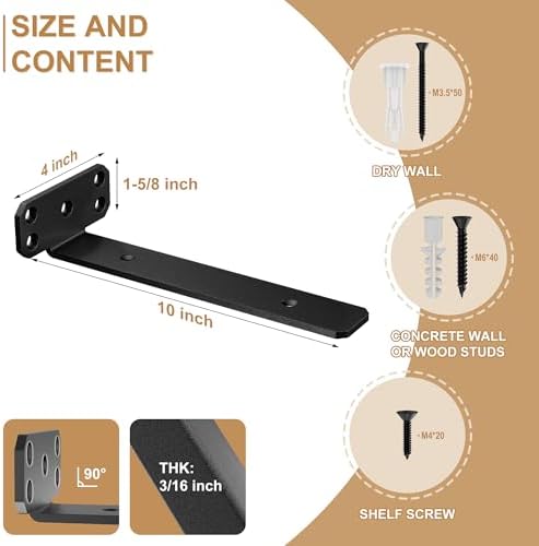 SKYSEN 6 Pack 10 Inch Floating Shelf Bracket Heavy Duty Hidden Design