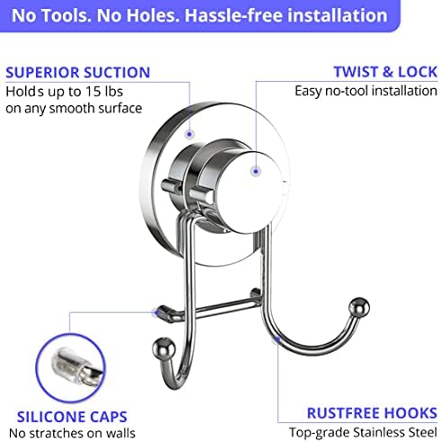 HOME SO Suction Cup Hooks for Glass and Tile - 15 lbs Capacity