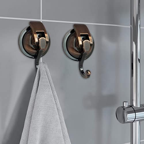 Heavy Duty Vacuum Suction Shower Hooks Antique Brass 2 Pack
